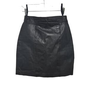 VTG Black Leather Mini Skirt 7/8 Out of Bounds Punk Rock R573